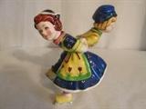 Pair Unusual Dutch Boy & Girl Ice Skating Oil & Vinegar Figural Cruet