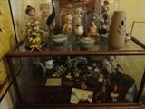 Oak & Glass Candy Store Display of Smalls - Early Dolls & Other!