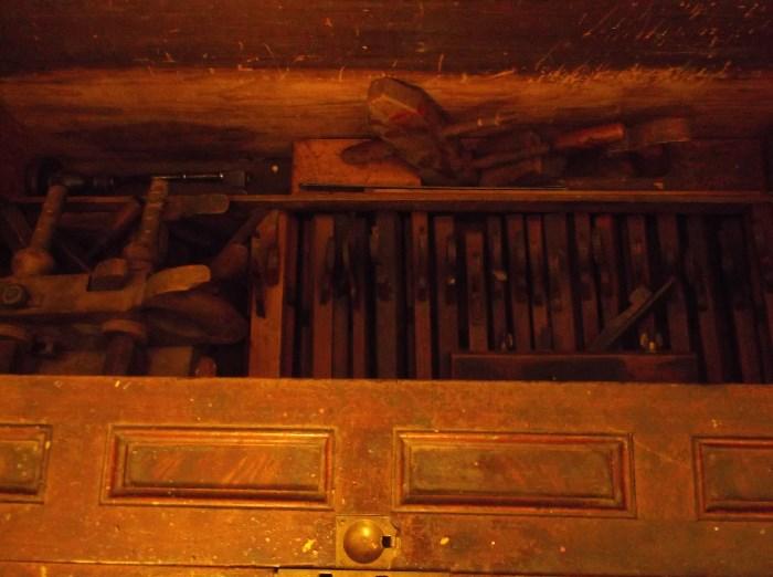 Some of the tools inside carpenter's chest