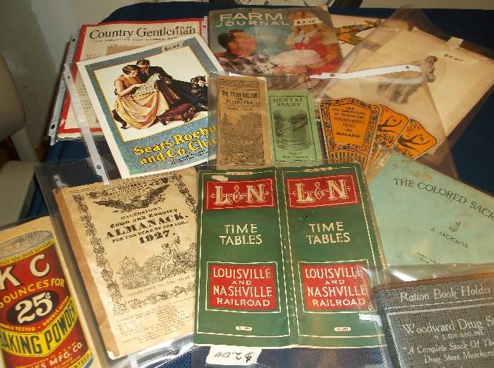 L&N time tables, 1927 Almanack, The Colored Sacred Harp Song Book, and other ephemera   
