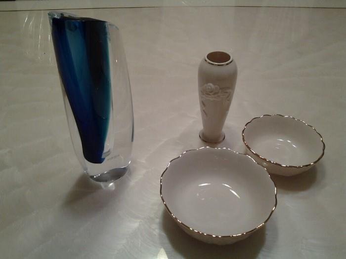 Kosta Boda vase and Lenox pieces