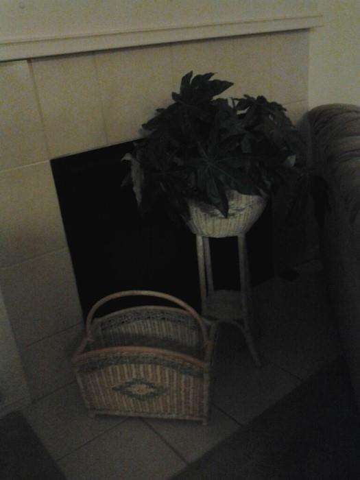 Wicker plant stand and magazine basket