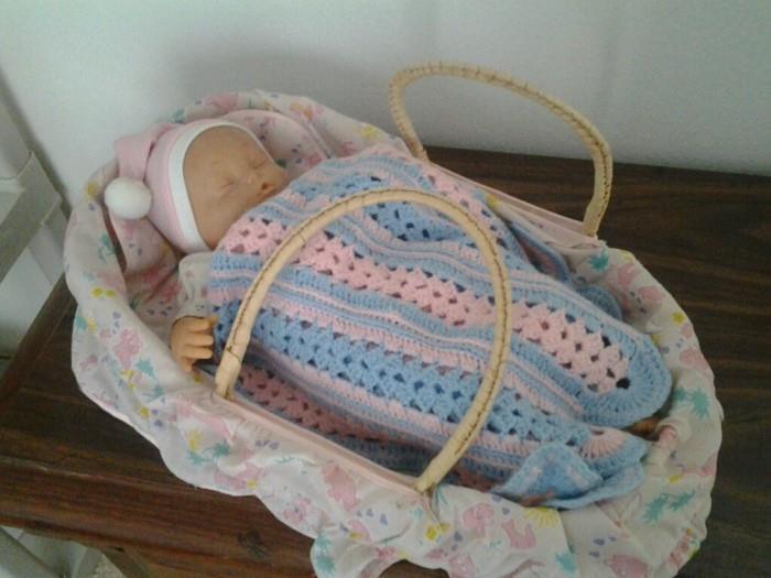 Baby doll in Moses basket