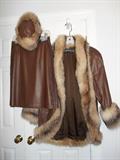 Custom Made Leather/Fox Fur Jacket, Skirt Hat
