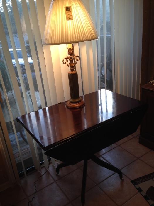 Column lamp & drop leaf table