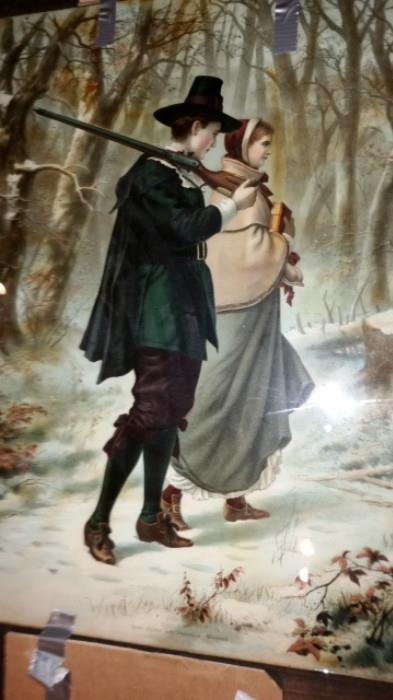  2 -"1903" rare Elctro-Grain Gravure glass prints of John Alden and Priscilla - includes "wedded" and "Courtship"  in original frame . Same "wedded" hangs in the Richard Nixon Presidential Library & Museum ( McLaughlin Brothers ) artist unknown 