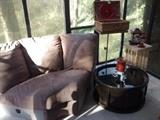 2 piece sectional sofa / unique drum cocktail table / bird feeders 