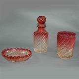 Baccarat Antique Glass bathroom vanity set includes Tumbler, Cologne Decanter and soap Dish LaRosa Pattern
Condition: Very Good
Shipping: Yes
Size: Assorted