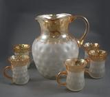 New England Glass Company, "Pomona", Pitcher set and five (5) matching handled cups. c. 1886 - also know as the second grind process
Condition: Very Good
Shipping: Yes
Size: 8 1/2"