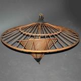 Show Stopping Mid century large hanging lamp with Asian styling, Bamboo rod cap with cone base
Condition: Needs to be rewired
Shipping: Yes
Size:31"W