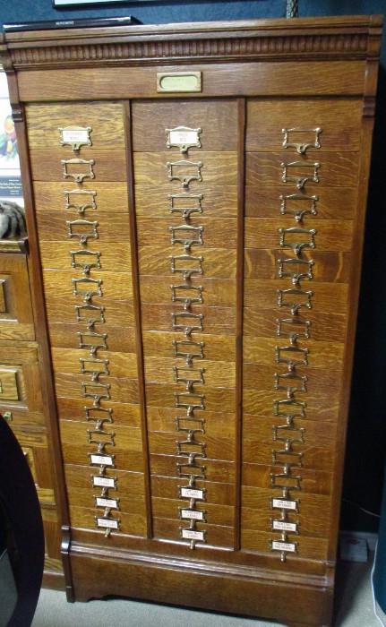 Circa 1890 Rare Antique Letter Filing Cabinet by Ohmer of Dayton, Ohio    This filing cabinet was rescued from an old plant building and was professionally restored by the current owner.   