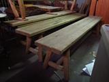 Cedar wood trestle benches by Walpole Woodworkers, Inc. of Walpole, MA.