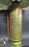 Antique Copper and Brass Badger's Fire Extinguisher. This one of matching pair with both being converted into table lamps.