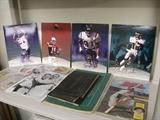 autographed football posters,comics,Ruth photo & vintage baseball score books