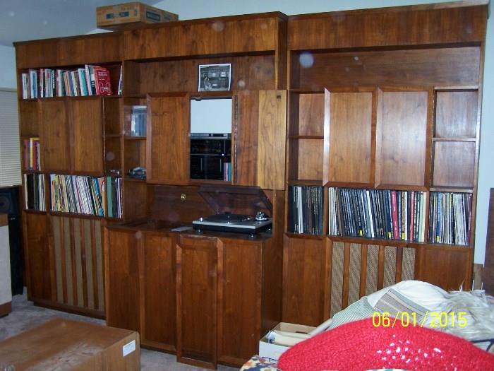 Teak finish audio center with 15" Tannoy Speakers on each end.