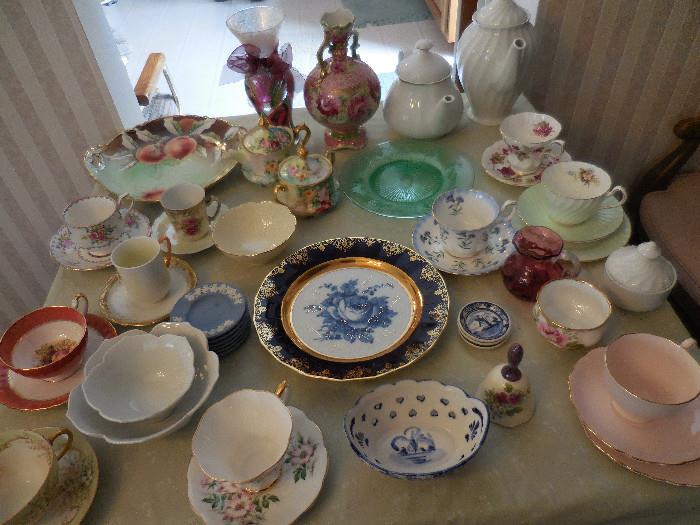 Various Bone China Cups/Saucers. Hand Painted Plates Serveware