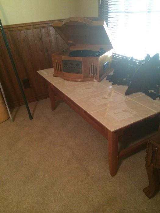       Coffee table; vintage-looking record players