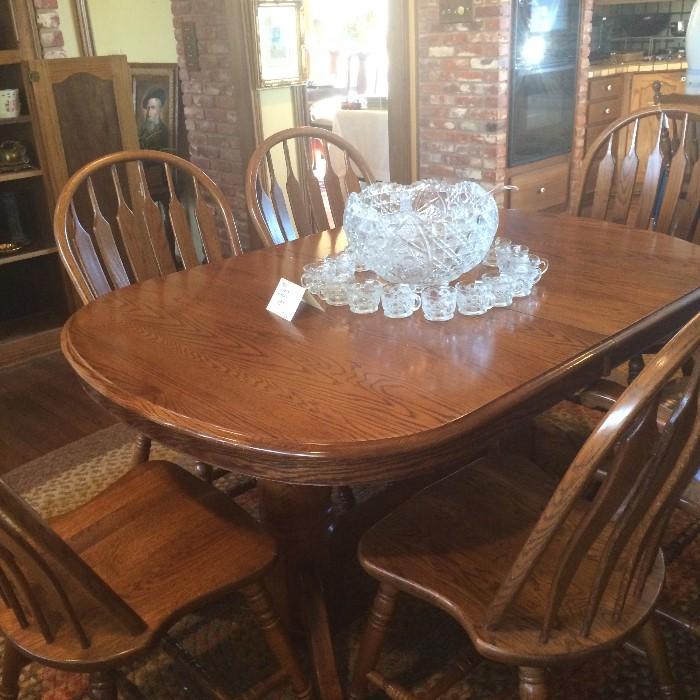      Breakfast table & 6 chairs; punch bowl & cups