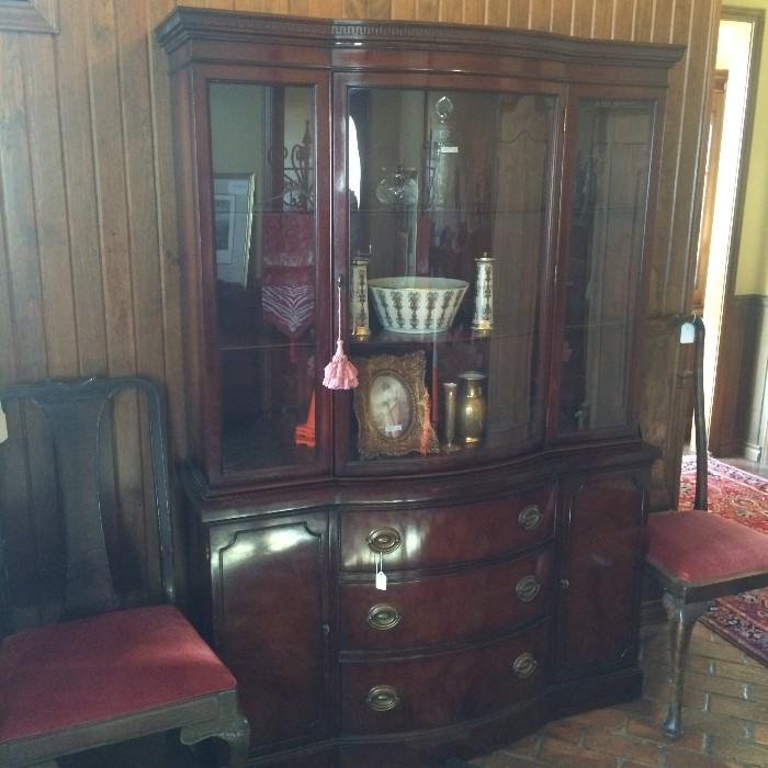 Duncan Phyfe china cabinet; 2 of 4 matching Queen Anne chairs