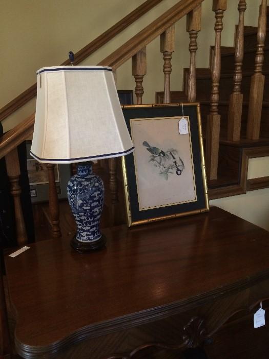 Side table (opens to double surface); 1 of several decorative lamps