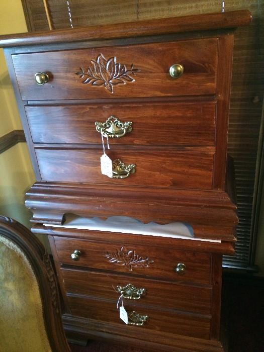 Two nightstands have matching king bed & dresser.