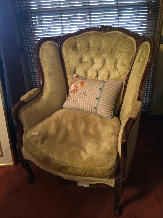        Antique chair & 1 of many decorative pillows
