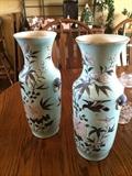  Circa 1850 porcelain vases (with small lion handles)