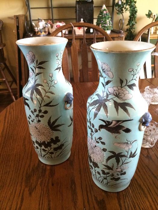  Circa 1850 porcelain vases (with small lion handles)