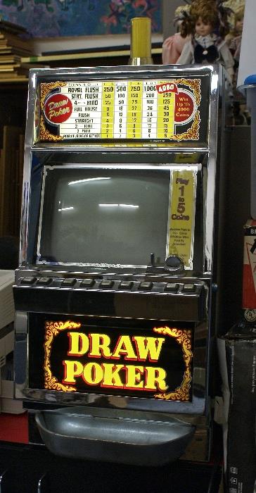 1980's Push Button Draw Poker 25 Cent Slot Machine