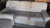 7' Sofa. Italian leather, taupe/peach