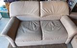 5' Loveseat. Italian leather, taupe/peach