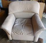 36" x 36" chair. Italian leather, taupe/peach