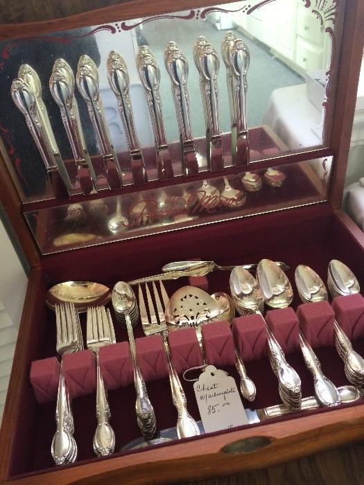 Set of silver plate flatware with chest