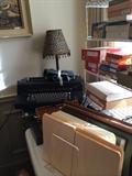 Selectric typewriter; boxes of file folders; huge supply of computer paper & mailing envelopes