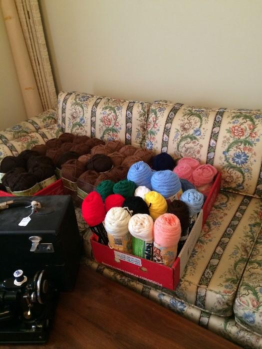 Large assortment of yarn; 3 cushion sofa