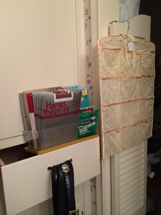 Hanging hosiery bag; variety of belts