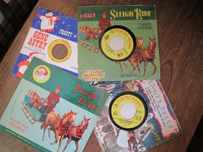 Vintage Children's Christmas 45 RPM records with sleeves