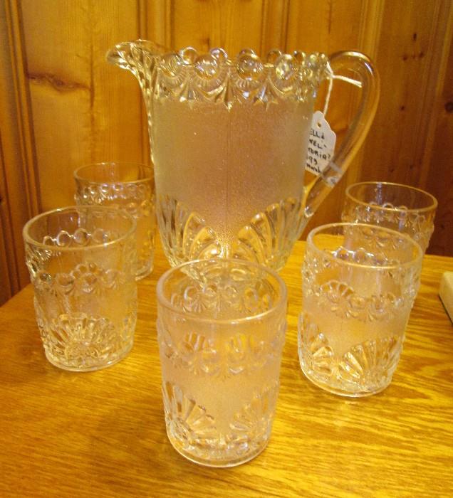 1898 EAPG glass pitcher with glasses