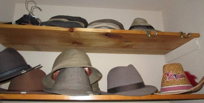 Men's hats including Dobb's Fedora, Falcon's straw cowboy hat