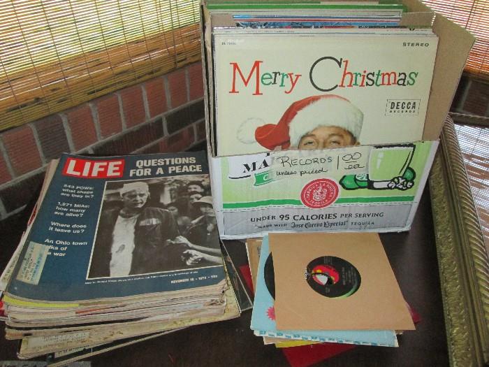 Vintage magazines, albums, 45 records