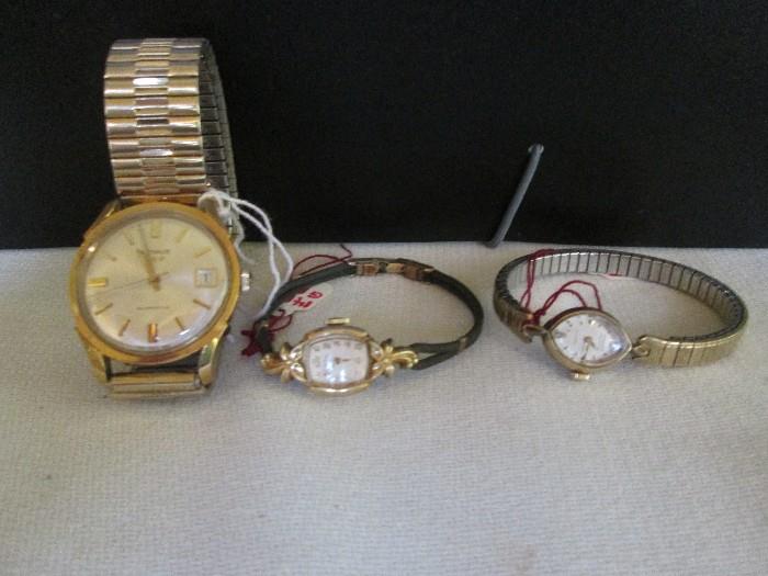 Men's Benrus self-winding watch w/ calendar, Ladies "Lady Elgin" 14KGF watch, Ladies Waltham 10KGF watch