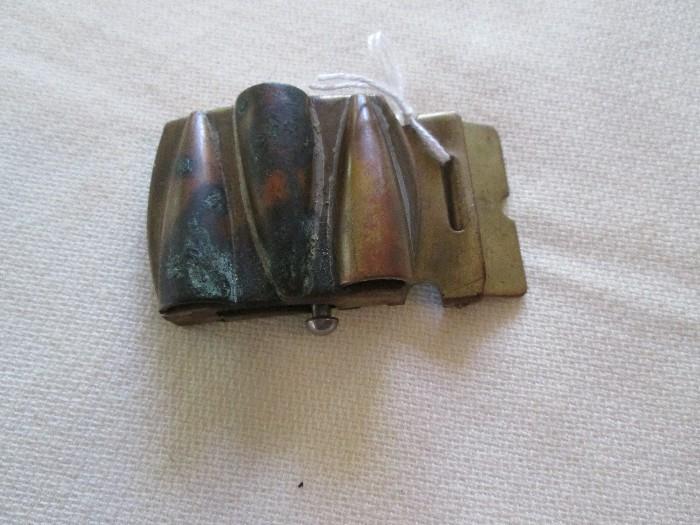 World War II "trench art" solid brass belt buckle