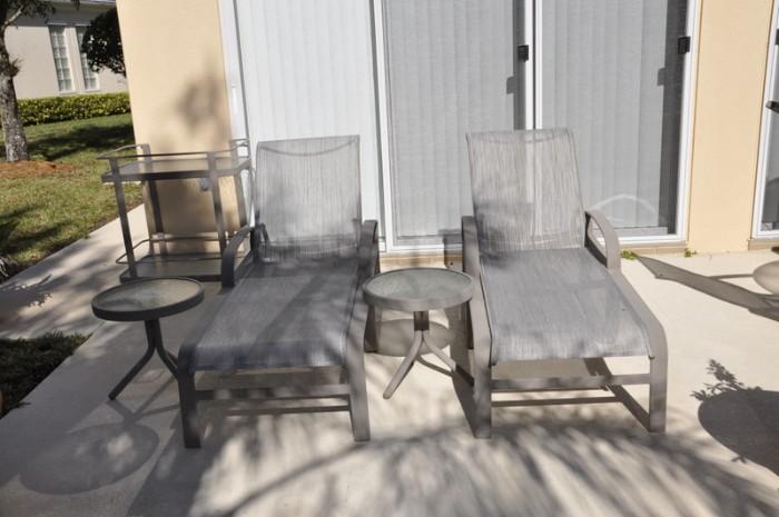 Woodard lounge chairs, round tables and tea cart