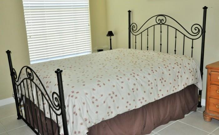 Black, Iron Bed, Queen with mattress set - clean