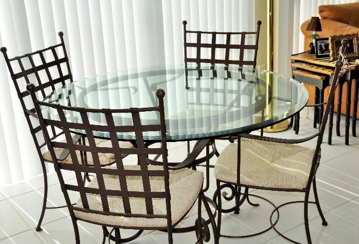 48" Round, Glass top with four chairs -Charleston