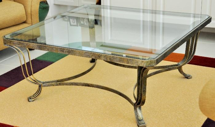 Glass top 45" Square coffee table, metal frame, very heavy, mint condition
