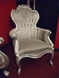 ANTIQUE LOUIS XV FRENCH STYLE ARMCHAIR WITH NEW SILVER FINISH AND UPHOLSTERY