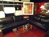 MODERN DESIGN BLACK LEATHER SOFA AND LOVESEAT