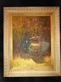 OIL PAINTING ON CANVAS FLORAL STILL LIFE WITH PITCHER AND URN