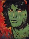 HUGE 6 FT DENNY DENT ORIGINAL PAINTING ON PAPER, JIM MORRISON IN GREEN PORTRAIT, ONE OF 4 AVAILABLE, UNFRAMED